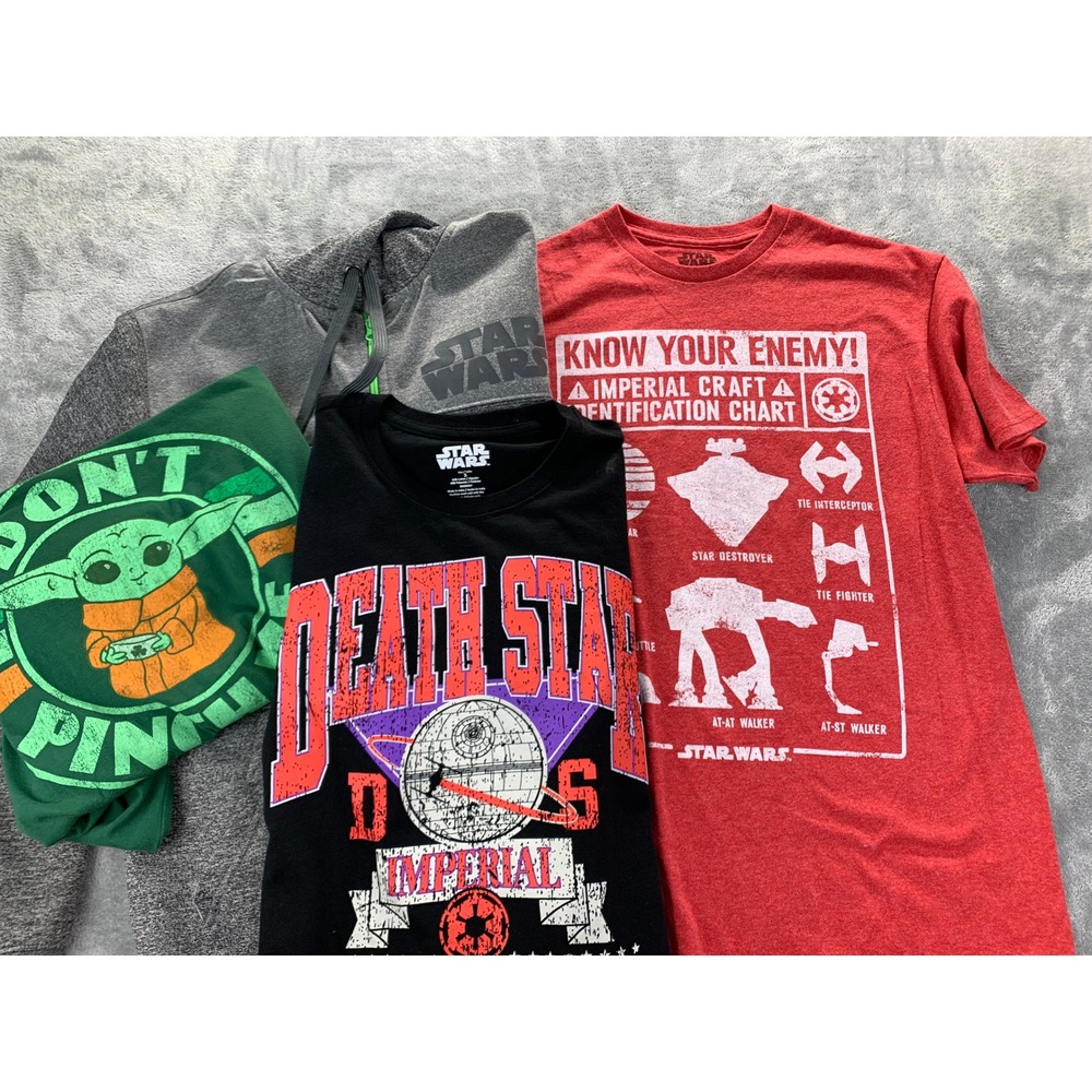 Lot of 4 Star Wars Graphic Tees & Hoodie Bundle - Baby Yoda, Death Star, SML